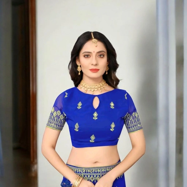 Banarasi Satin Silk Bollywood Saree with Heavy Embroidery & Mirror Work - Blue