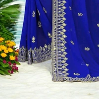 Banarasi Satin Silk Bollywood Saree with Heavy Embroidery & Mirror Work - Blue