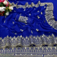 Banarasi Satin Silk Bollywood Saree with Heavy Embroidery & Mirror Work - Blue