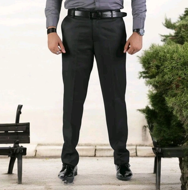 Solid Black Trousers for Men | Comfortable Viscose - 34