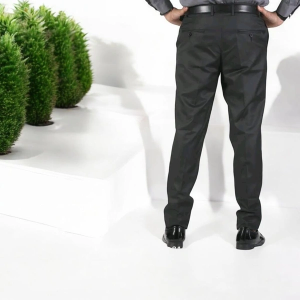 Solid Black Trousers for Men | Comfortable Viscose - 36