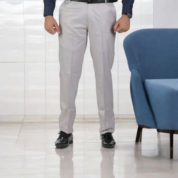 Solid Grey Trousers for Men | Comfortable Viscose - Grey, 38