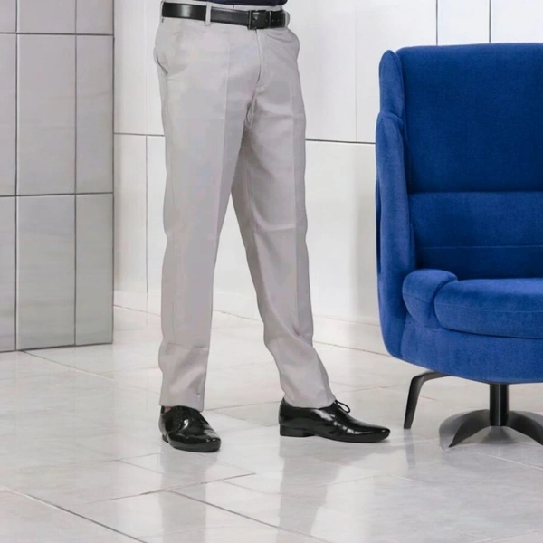 Solid Grey Trousers for Men | Comfortable Viscose - Grey, 38