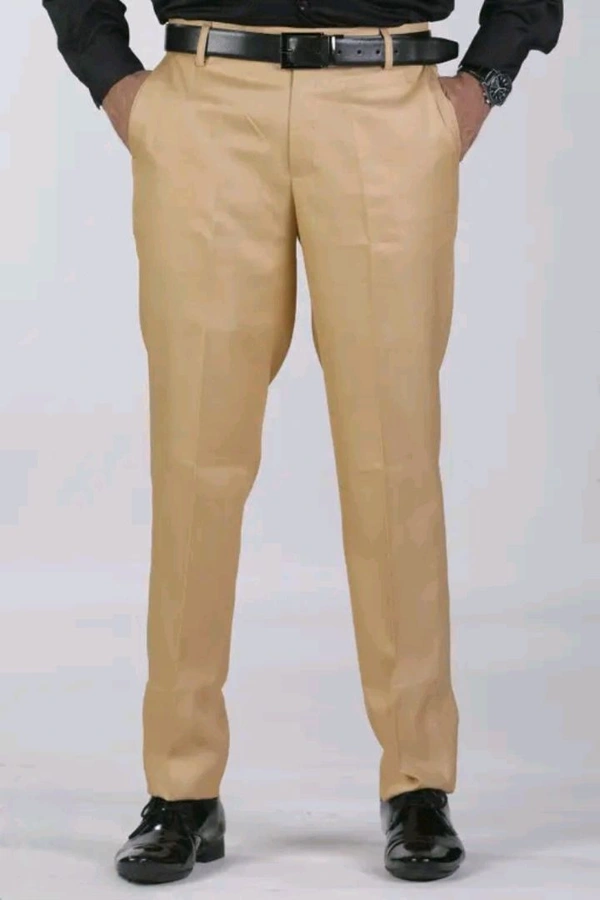 Men's Solid Beige Trousers - Comfortable Viscose Fabric - Being, 40