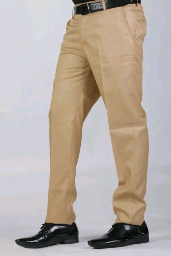 Men's Solid Beige Trousers - Comfortable Viscose Fabric - Being, 42