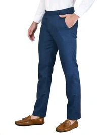 Men's Blue Trousers - Solid Design, Viscose Comfort - Blue, 32