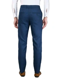 Men's Blue Trousers - Solid Design, Viscose Comfort - Blue, 32