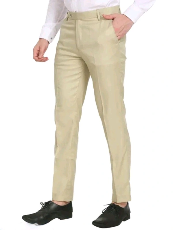 Men's Slim Fit Beige Formal Trousers - Being, 30