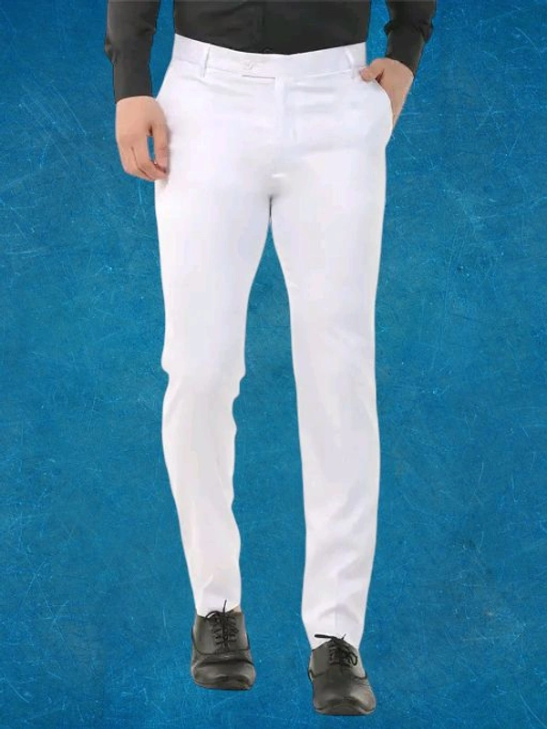 Men's Stylish Slim-Fit White Trousers - Perfect for Formal and Casual Wear - White, 40