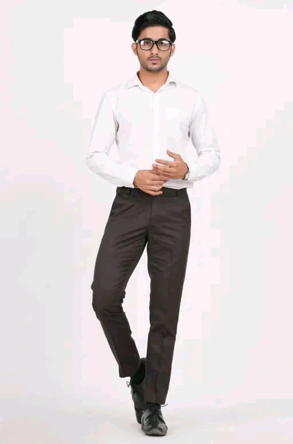 Men's Solid Formal Pant - Slim Fit Polyester Trousers - Brown, 28