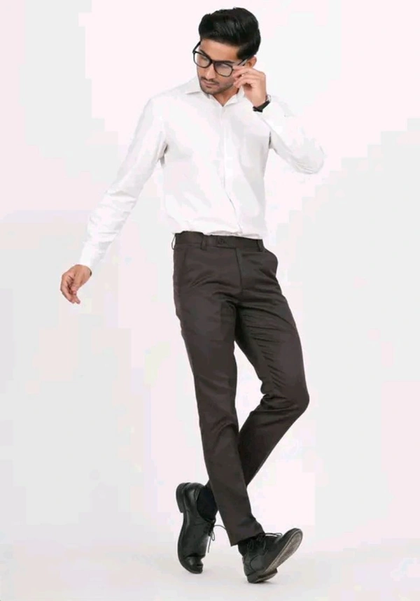 Men's Solid Formal Pant - Slim Fit Polyester Trousers - Brown, 30
