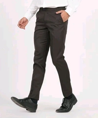 Men's Solid Formal Pant - Slim Fit Polyester Trousers - Brown, 30