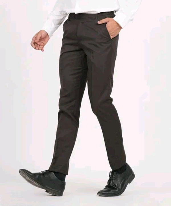 Men's Solid Formal Pant - Slim Fit Polyester Trousers - Brown, 30