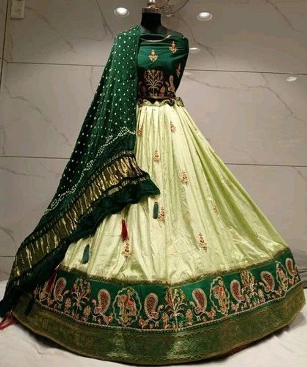 Ral Embroidered Jacquard Lehenga with  Badhani Dupatta - Green
