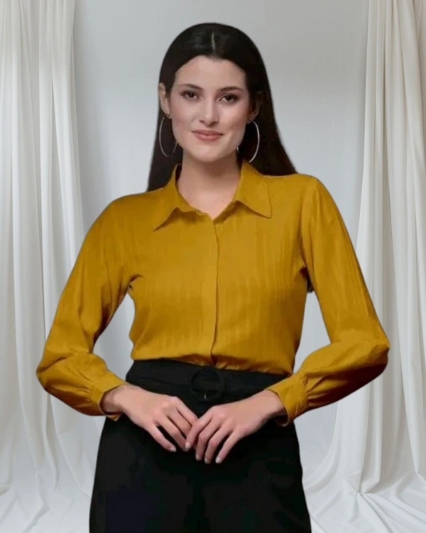Women's Silk Blend Casual  Shirt - Mustard, M
