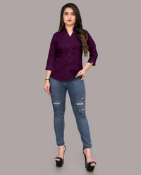 Women's Classic Purple Viscose Rayon Shirt - Purple, L