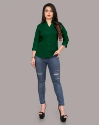 Women's Elegant Green Viscose Rayon Shirt - Mehndi, S
