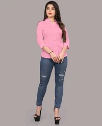 Women's Elegant Pink Viscose Rayon Shirt - Pink, M