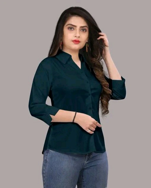 Women's Elegant Teal Viscose Rayon Shirt - M, Teal