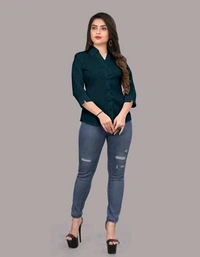 Women's Elegant Teal Viscose Rayon Shirt - XXL, Teal