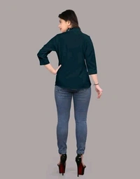 Women's Elegant Teal Viscose Rayon Shirt - XXL, Teal