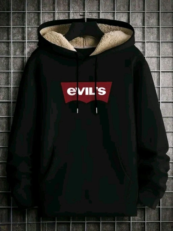 Men's Hooded Neck Black Sweatshirt | Trendy Hoodie - L