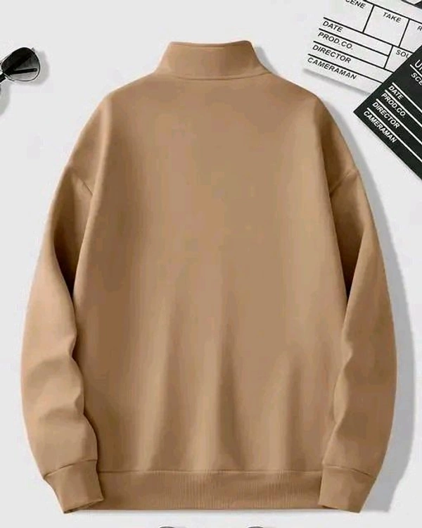 Men's Fleece Solid Half Zipper Stylish Peach Sweatshirt - L