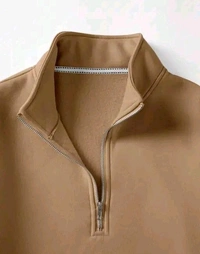 Men's Fleece Solid Half Zipper Stylish Peach Sweatshirt - L