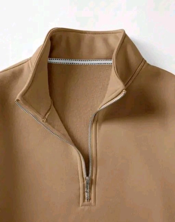 Men's Fleece Solid Half Zipper Stylish Peach Sweatshirt - L