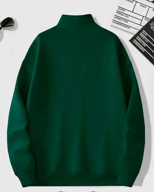 Men's Fleece Solid Half Zipper Stylish Green Sweatshirt - XXL
