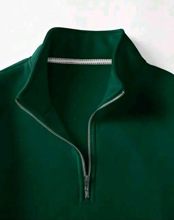 Men's Fleece Solid Half Zipper Stylish Green Sweatshirt - XXL
