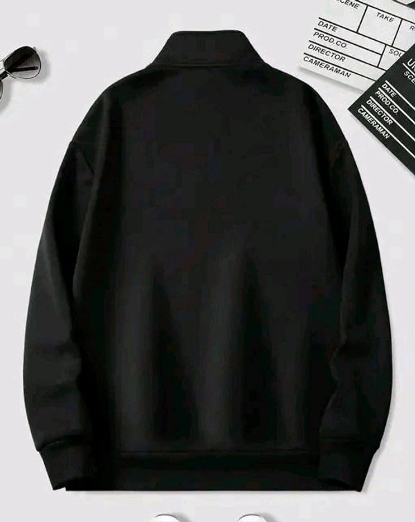 Men's Fleece Solid Half Zipper Stylish Black Sweatshirt - M