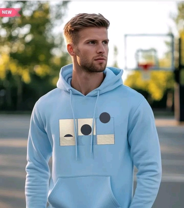 Men's Casual Light Blue Hoodie with Modern Graphic Print - XL
