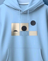 Men's Casual Light Blue Hoodie with Modern Graphic Print - XL