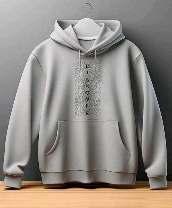 Men's Casual Light Grey Hoodie with Modern Graphic Print - XXL