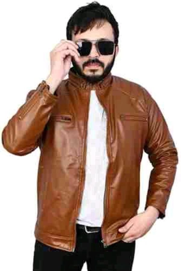 Men's Yellow Faux Leather Full Sleeve Jacket - Yellow Faux, L