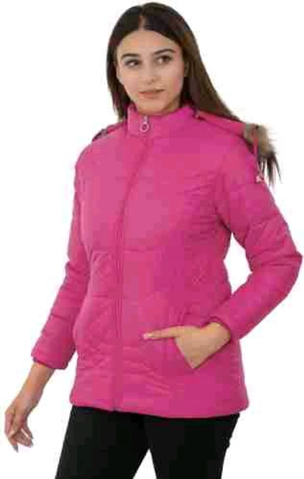 Stylish Women's Pink Hooded Quilted Jacket - Pink, S