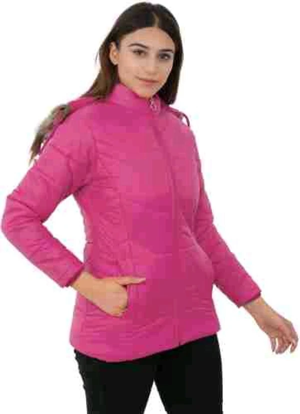 Stylish Women's Pink Hooded Quilted Jacket - Pink, S