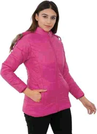 Stylish Women's Pink Hooded Quilted Jacket - Pink, XL