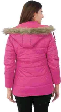 Stylish Women's Pink Hooded Quilted Jacket - Pink, XL
