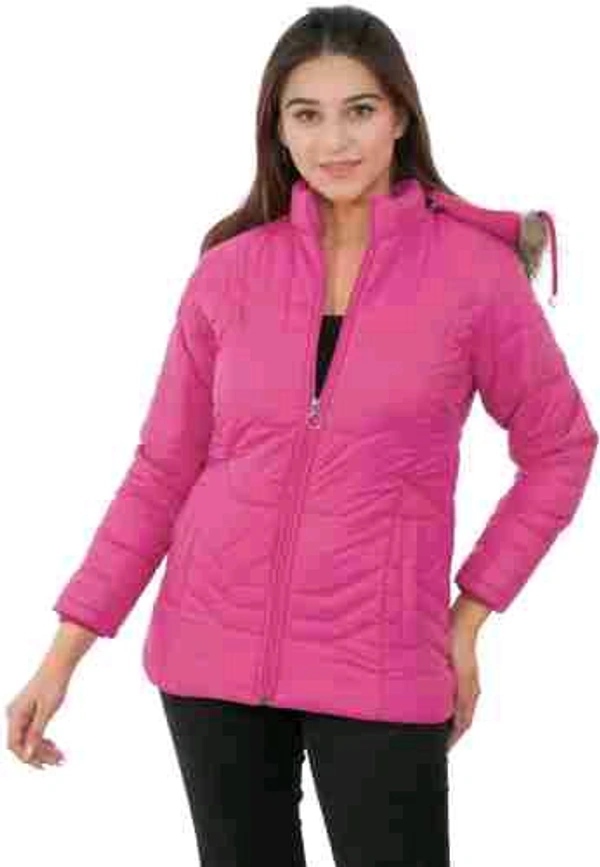 Stylish Women's Pink Hooded Quilted Jacket - Pink, XXL