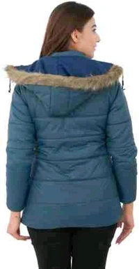 Blue Self-Design Hooded Quilted Jacket for Women - Blue, XL