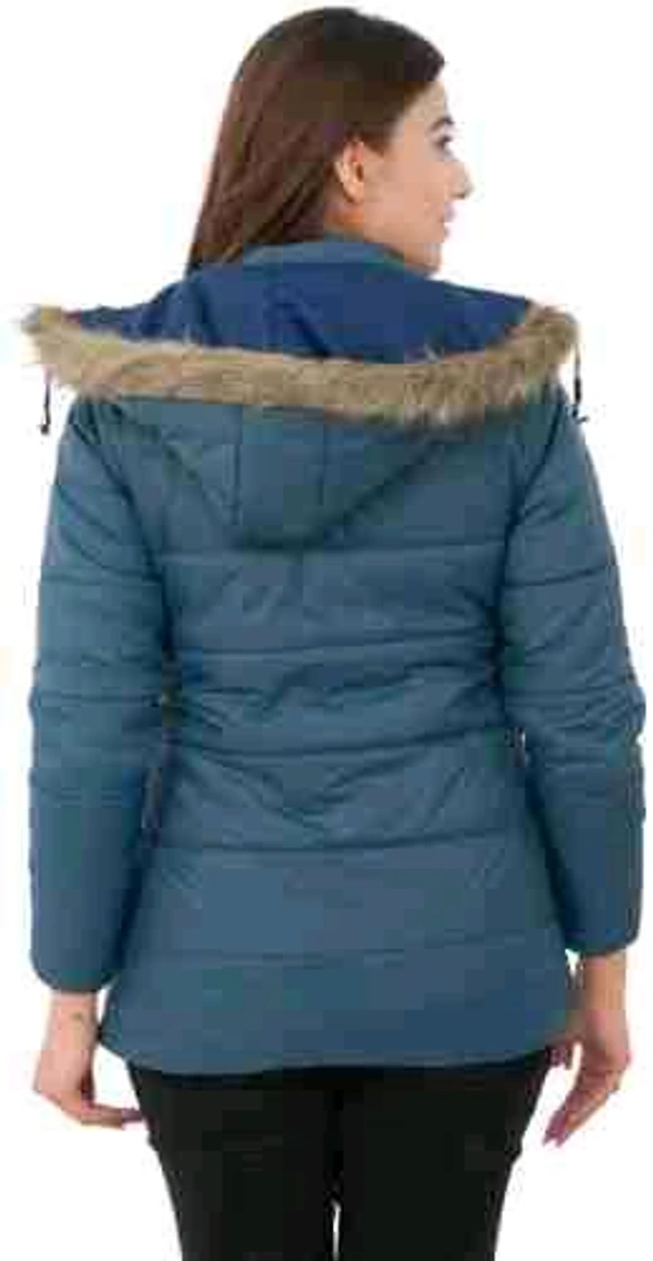 Blue Self-Design Hooded Quilted Jacket for Women - Blue, XL