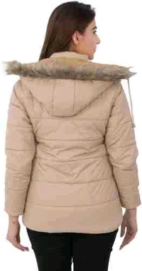 Women's Beige Hooded Quilted Jacket - Elegant and Cozy Outerwear - Beige, L