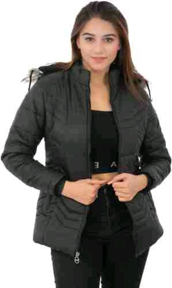 Women's Black Hooded Quilted Jacket - Chic and Functional Outerwear