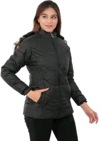 Women's Black Hooded Quilted Jacket - Chic and Functional Outerwear - Black, M