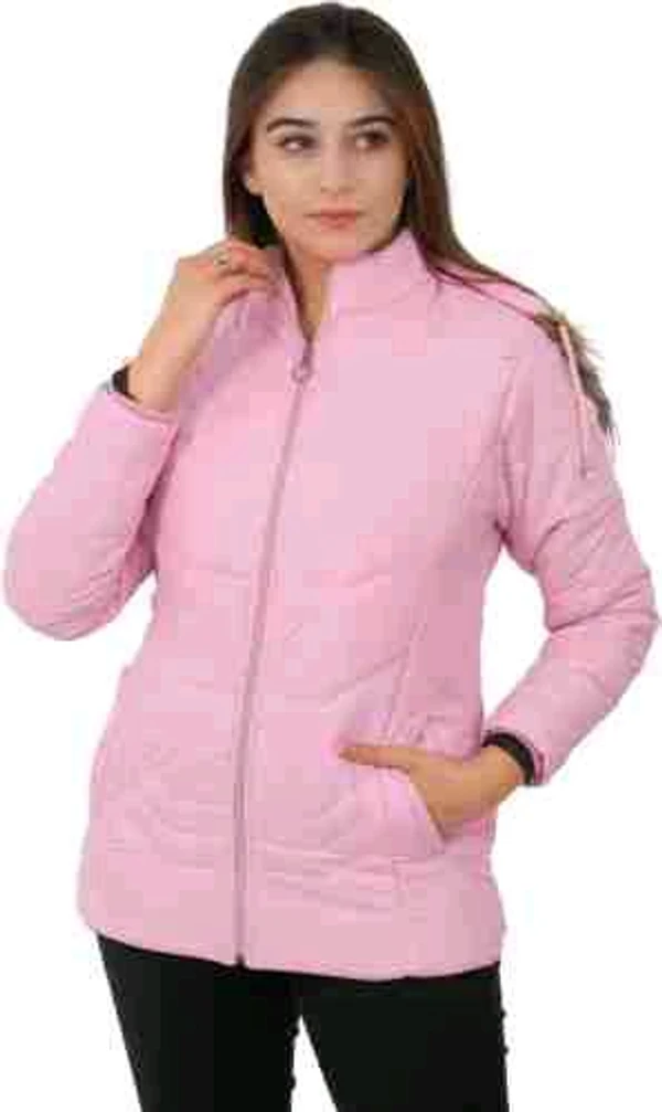 Women's Baby Pink Hooded Quilted Jacket - Elegant and Cozy Outerwea