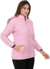 Women's Baby Pink Hooded Quilted Jacket - Elegant and Cozy Outerwea - Baby Pink, XL