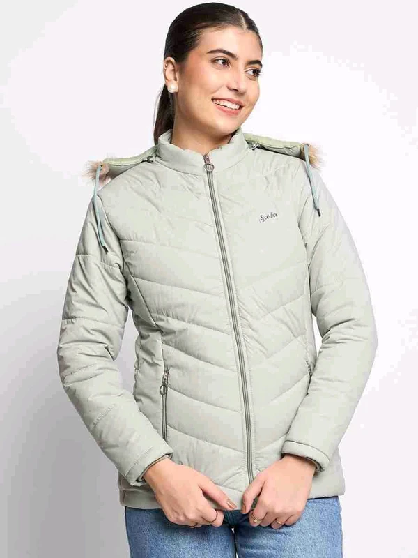 Women’s Solid Light Green Hooded Puffer Jacket