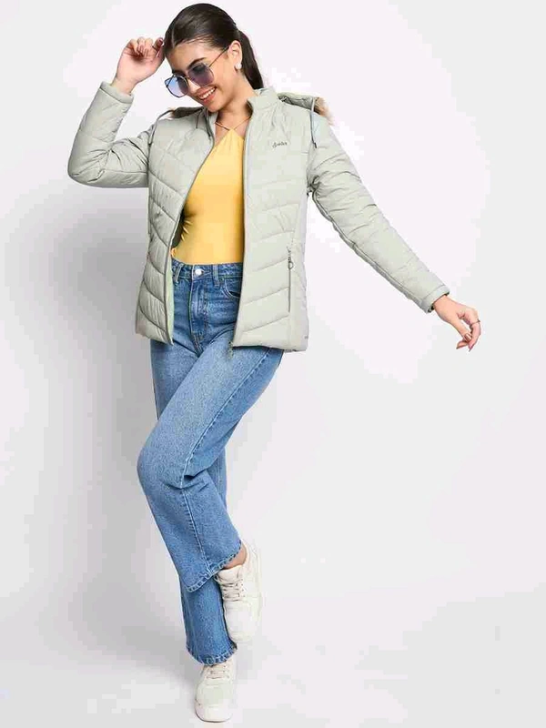 Women’s Solid Light Green Hooded Puffer Jacket - Light Green, L